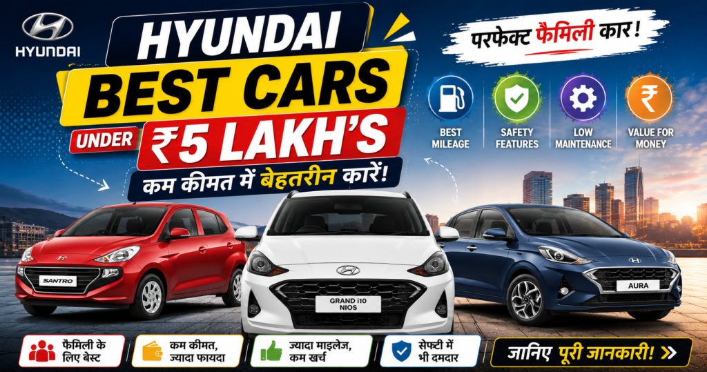Hyundai Best Cars Under 5 Lakh's In 2026 पूरी जानकारी हिन्दी मे।