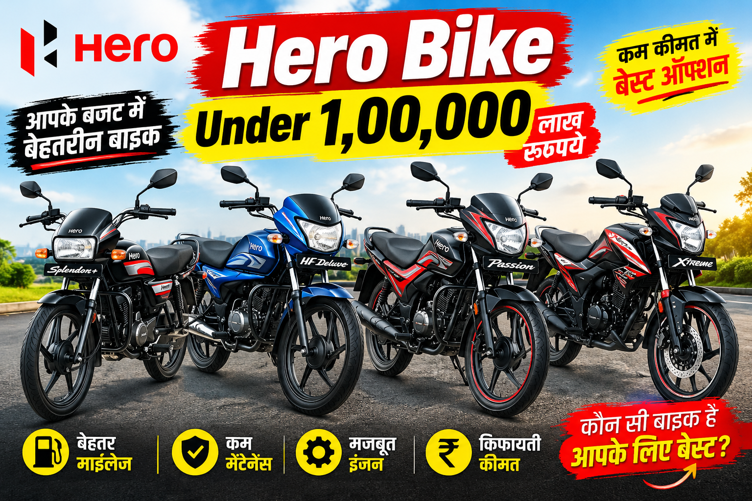 Hero Motorcycles Under 100000 Rs .